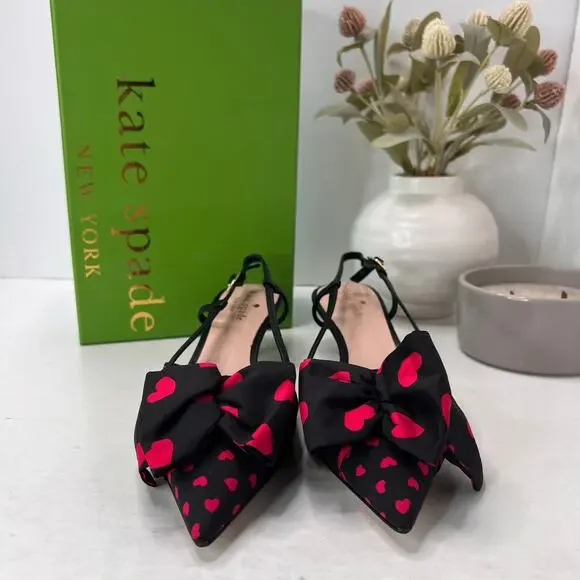 Kate Spade Daxton Heart Kitten Heel Slingback Black/Red Women 7.5M NWB Valentine - Picture 3 of 11